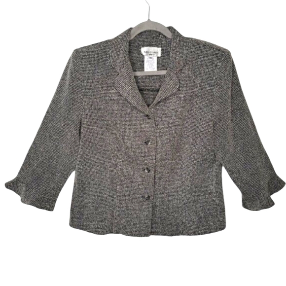 Miss Dorby Black and White Collared 3/4 Ruffle Sleeve Blazer Jacket Size 14 - Picture 1 of 6